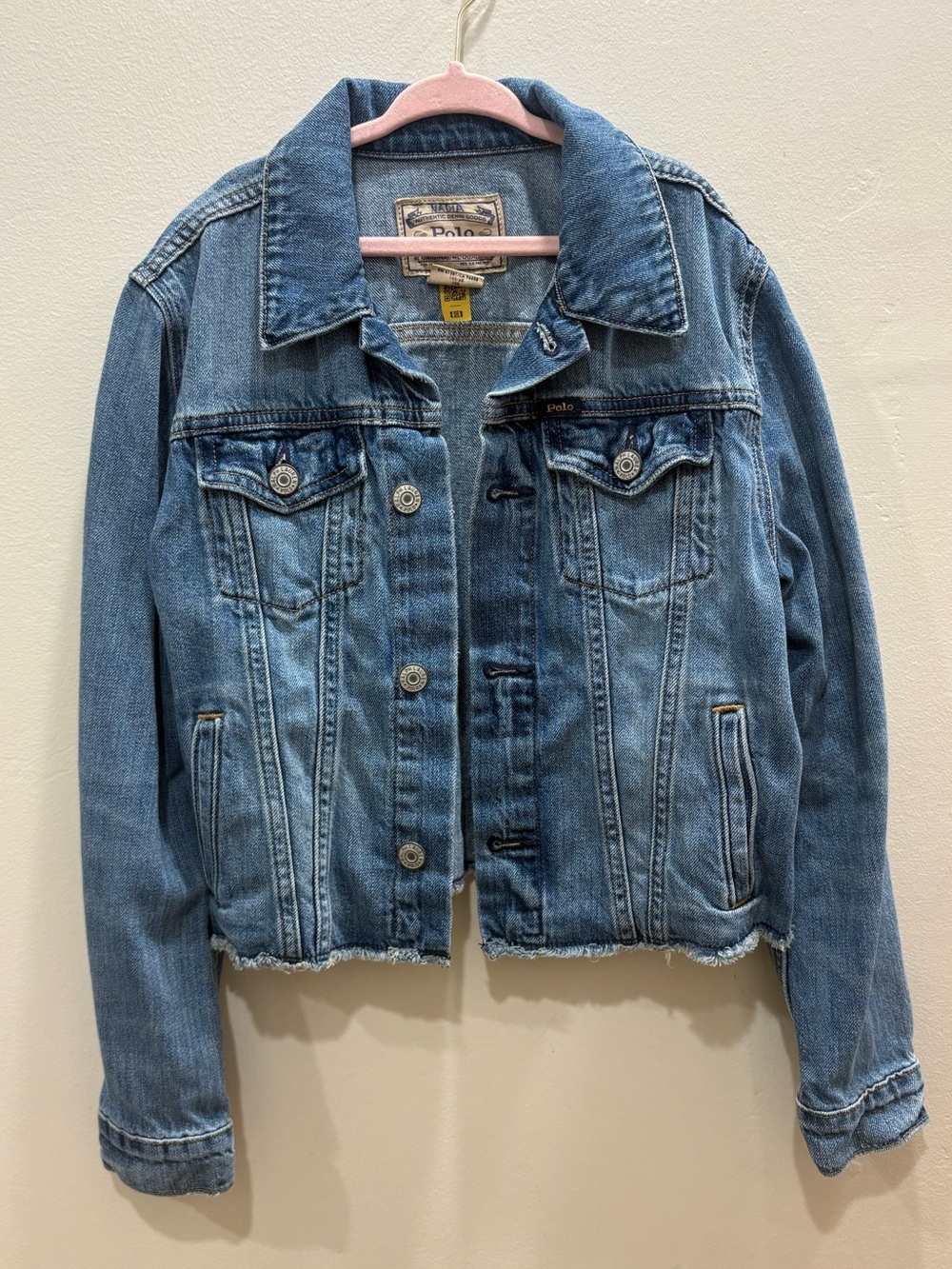 Polo Ralph Lauren Girls Denim Jacket Size 150 Raw Hem Logo Back